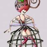 Fantasy Art Print 5 X 7 Goth Lady In A Cage Dress..