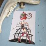 Fantasy Art Print 5 X 7 Goth Lady In A Cage Dress..
