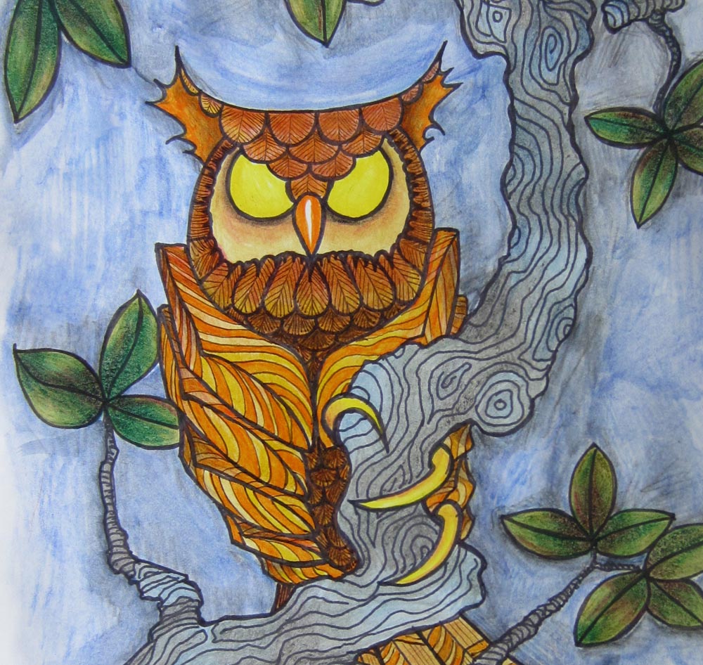 Owl Art Print 11 X 17 Poster Illustration Gold Yellow Orange Picture Art Woodland Animal Forest Drawing Bird